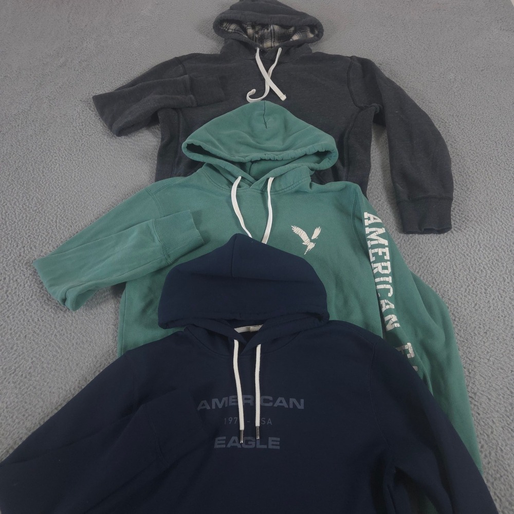 LOT OF 3 American Eagle Hoodie Mens XS Multi Color Graphic Plaid Lined Fleece